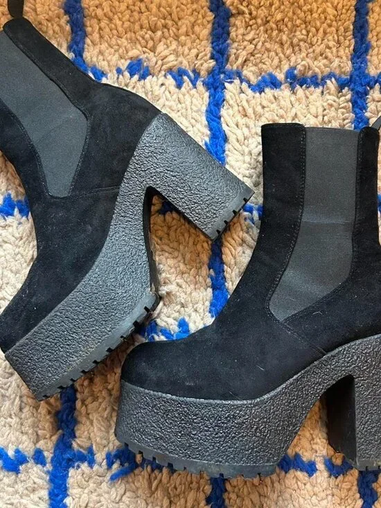 Black la moda Levitate faux suede chunky goth mega platform bootie ankle boots - Picture 2 of 8